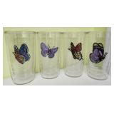 4 butterfly decorated plastic glasses