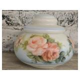 Vintage Hand Painted Floral Glass Bowl with Lid