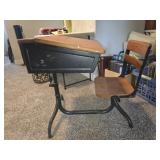Child school desk looks to be vintage