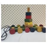 Vintage Holgate wooden pull toy & stacking blocks
