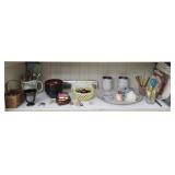 Shelf Lot of Misc Cups Wood Bowls and MORE