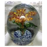 Art glass paperweight a red & yellow flower