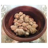 Walnut Wooden Bowl Full Of Acorns