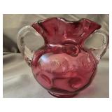 Ruby Red double handled ruffled edge vase