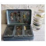 Vintage metal fishing tackle box & more