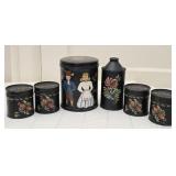 Set of 6 Hand Painted Dutch Style Cannisters