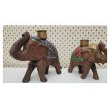 2 Vintage hand carved wooden elephant statue