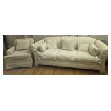 White Upholstered Sofa and Matching Arm Chair