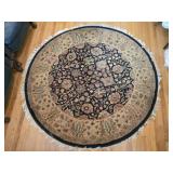 Round Wool Oriental Black Floral Medallion Rug
