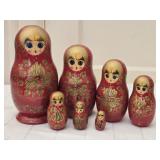 7 pc Hand Painted Wooden Russian Nesting Dolls