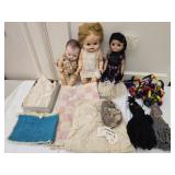 Vintage Estate Lot of Misc Dolls Clothing Blankets