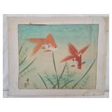 Original Japanese painting on silk Red Koi Fish