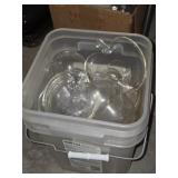 Bucket of Misc Clear Glass Apple Saucers & More