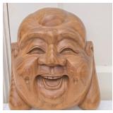 Vintage Wooden Sculpture of Laughing Buddha Mask