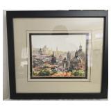framed watercolor painting titled Rome overview