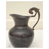 Small Brown Metal Pitcher with Bird Handle