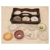 Wooden Tray of 15 Misc Glass Butter Pats