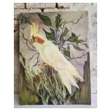 Canvas acrylic painting of a lutino cockatiel
