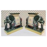 2 Midcentury chinoiserie ceramic elephant figures