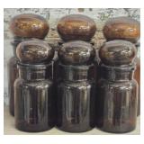 Set of 6 Brown Vintage Glass Cannisters with Lids