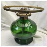 Vintage green glass kerosene lamp WITH KEROSENE
