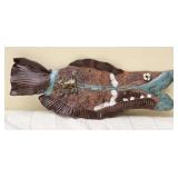 Hand Made Pottery Abstract Folk Art Fish with Cat