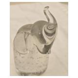 Clear Blown Glass Elephant Paperweight