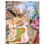 Box lot of table cloths doilies runners & more