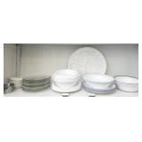 Shelf lot of divided plates bowls and more