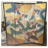 Art Deco Style Asian 4 Panel Folding Screen AS IS