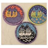 Set of 3 Hand Painted Decorative Cat Coasters