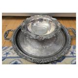 Silver plated bowl and large tray