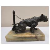 Marble base iron dog statue