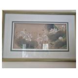 Asian style framed painting of Cranes and lotus