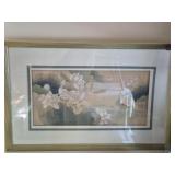 Asian style framed painting of Cranes and lotus