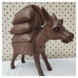 Hand carved wooden donkey figurine