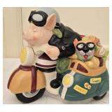 Ceramic Pig on Motorcycle Cookie Jar