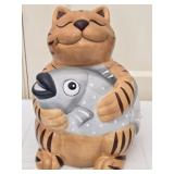 CKA Ceramic Cat & Fish Cookie Jar with Lid