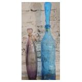 Lot of 2 Purple & Blue Glass Decanters with Lid