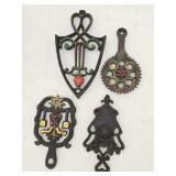 Lot of 4 Vintage Cast Iron Hand Painted Trivets