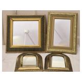 Lot of 4 Gold Framed Mirrors Wood & Brass Frames