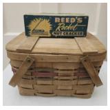 Vintage woven wood picnic basket & nut cracker