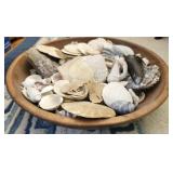 Cedar wood bowl filled w seashells & more