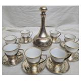Sterling silver decanter & sterling saucers 379 g