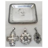 Sterling silver Pendants & silver plated tray 20 g
