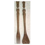 Pair of Wood Carved Fork & Spoon