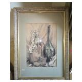 Watercolor framed old shoe signed by artist