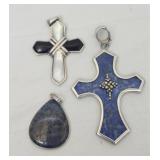 3 sterling silver pendants w gems 28 g