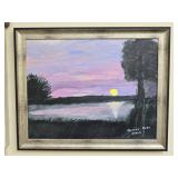 Signed Thomas Bobo Sunset Painting on Canvas