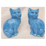 2 Vtg Chinese turquoise blue glazed porcelain cat